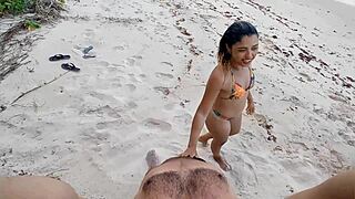 wife sneaks creampie blowjob with lover on nudist beach outing