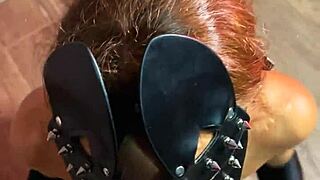 bitch in pantyhose teases legs feet then swallows cum