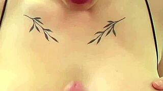 Big tits brunette delivers juicy sloppy blowjob and titty fuck POV post-gym