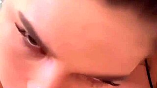 Big tits brunette delivers juicy sloppy blowjob and titty fuck POV post-gym