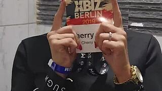 Risky public toilet quickie with horny couple dripping wet