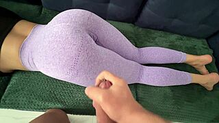 Cumshot Splashes Across Tight Leggings During Yoga