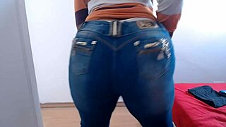 Safado flaunts huge tits ass in tight jeans