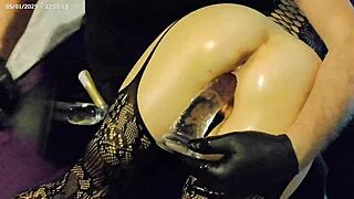 how many huge dildos can this skinny young babe stuff in her tight holes?