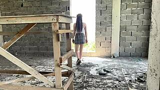 Sharing Busty Girl's Big Tits Pussy in Abandoned House Orgy