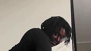 BBW Ebony Cutie Deepthroats Double Big Black Monster Cocks in Mirror Messily