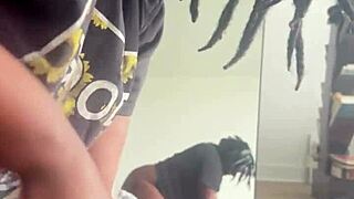 BBW Ebony Cutie Deepthroats Double Big Black Monster Cocks in Mirror Messily