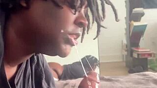 BBW Ebony Cutie Deepthroats Double Big Black Monster Cocks in Mirror Messily