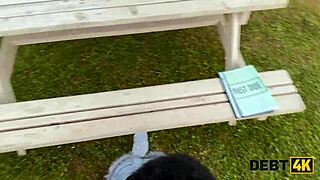 seductive ebony beauty with huge shaved pussy pays debt through intense desk pounding