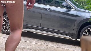 hey watch this guy stroke his cock outdoors till he explodes all over