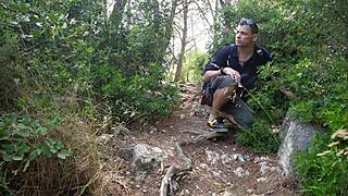 Spanish fuck doll Aixmen la Cubana rides cock wildly in forest car