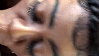 Thick Tatted Ebony Slut Strips Sucks Monster BBC Outdoor Facial