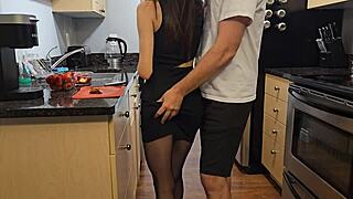 Petite Stockings Girl Fucked Hard on Kitchen Desk!
