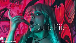 morrigan stuffs latex pantyhose into her wet pussy for foot fetish fun