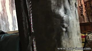 Lady Sonia teases voyeurs in lingerie.