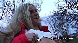 blonde amateur flashes skin for quick cash