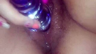 wife pounds herself with double dildo