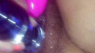 wife pounds herself with double dildo
