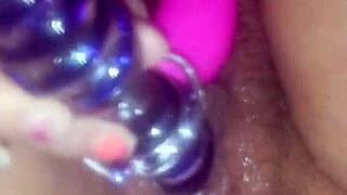 wife pounds herself with double dildo