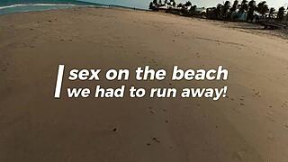 Brazilian couple sneaks big ass sex on crowded public beach