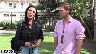 Jasmine exposes pierced pussy on beach for public eyes