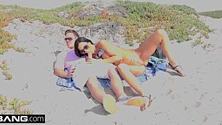 Jasmine exposes pierced pussy on beach for public eyes