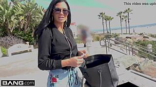 Jasmine exposes pierced pussy on beach for public eyes