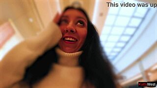 Skinny teen wets jeans with public pee flash in crowded shopping mall