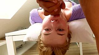 upside down blonde teen face fucked hard close-up
