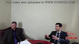 milf employee sofa test turns into wild team blowjob suckfest