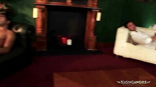 Maid gets wild screwing two guys on sofa at once