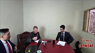 milf employee sofa test turns into wild team blowjob suckfest