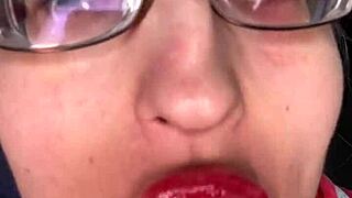 giantess with big lips and eyeglasses smears snickers protein bar fetish