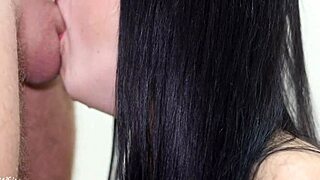 watch my sloppy lips drain his huge cock cum closeup blowjob