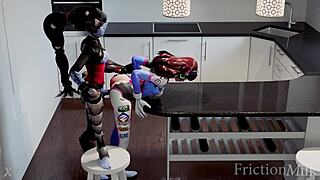 D.Va Bent Over Kitchen Counter Takes Big Cock Doggystyle Bareback Hard
