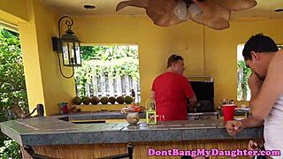 hey neighbor, watch this petite teen ride your old cock anally