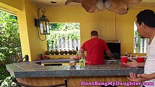 hey neighbor, watch this petite teen ride your old cock anally