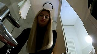 wanna see this big tits big ass blonde in pantyhose strip in the bathroom?