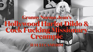 granny norma jeans takes dildo and cock missionary to creampie orgasm