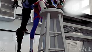 D.Va Bent Over Kitchen Counter Takes Big Cock Doggystyle Bareback Hard