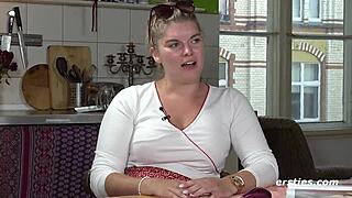 Düsseldorf Azubi Blonde Fingers Shaved Wet Pussy and Big Natural Tits Masturbating Solo