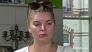 Düsseldorf Azubi Blonde Fingers Shaved Wet Pussy and Big Natural Tits Masturbating Solo