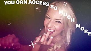 Blonde babe dives into gloryhole sucking cock deep for her first sloppy cumshot