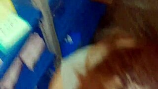 Amateur milf intimate standing blowjob sex in storage room