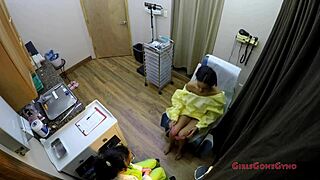 jackie banes endures latex gloves jeans fetish in brunette physical exam