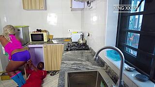 Housewife seduces plumber for kitchen sex romp