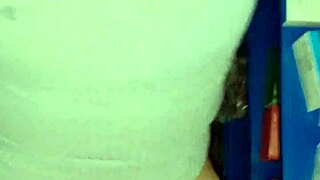 Amateur milf intimate standing blowjob sex in storage room