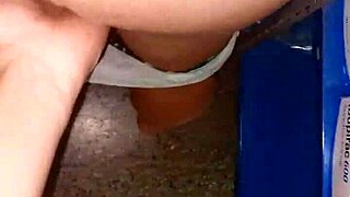 Amateur milf intimate standing blowjob sex in storage room