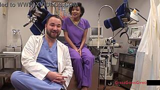 jackie banes endures latex gloves jeans fetish in brunette physical exam