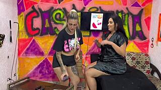 BBW with Giant Ass Gets Pussy and Ass Licked While Tattooed in Studio!